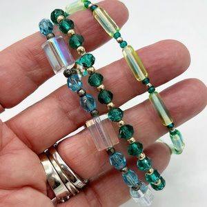 Handmade Glass Bead Bracelets Magnetic Blue/Green Iridescent Set of 3 Bracelets